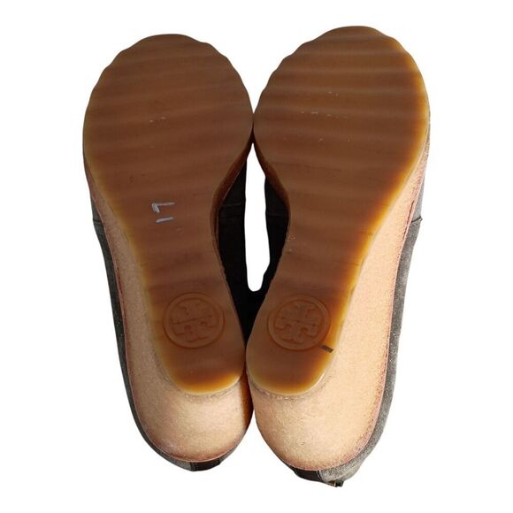 Tory Burch Viki Lace Up Wedge Ankle Boots GreyLeather Suede Gold Logo Womens 7 - Picture 12 of 12